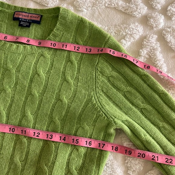 VINEYARD VINES Women's Green 100% Cable Knit Cashmere Sweater - Picture 6 of 8